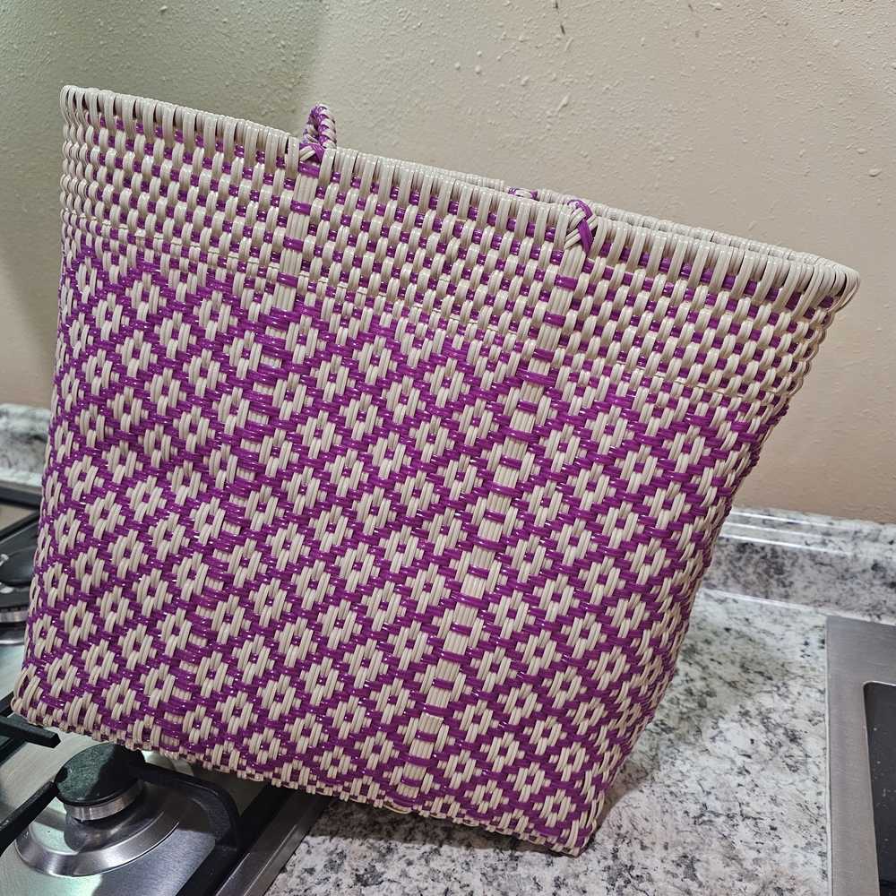 Purple and Cream Woven Tote Bag